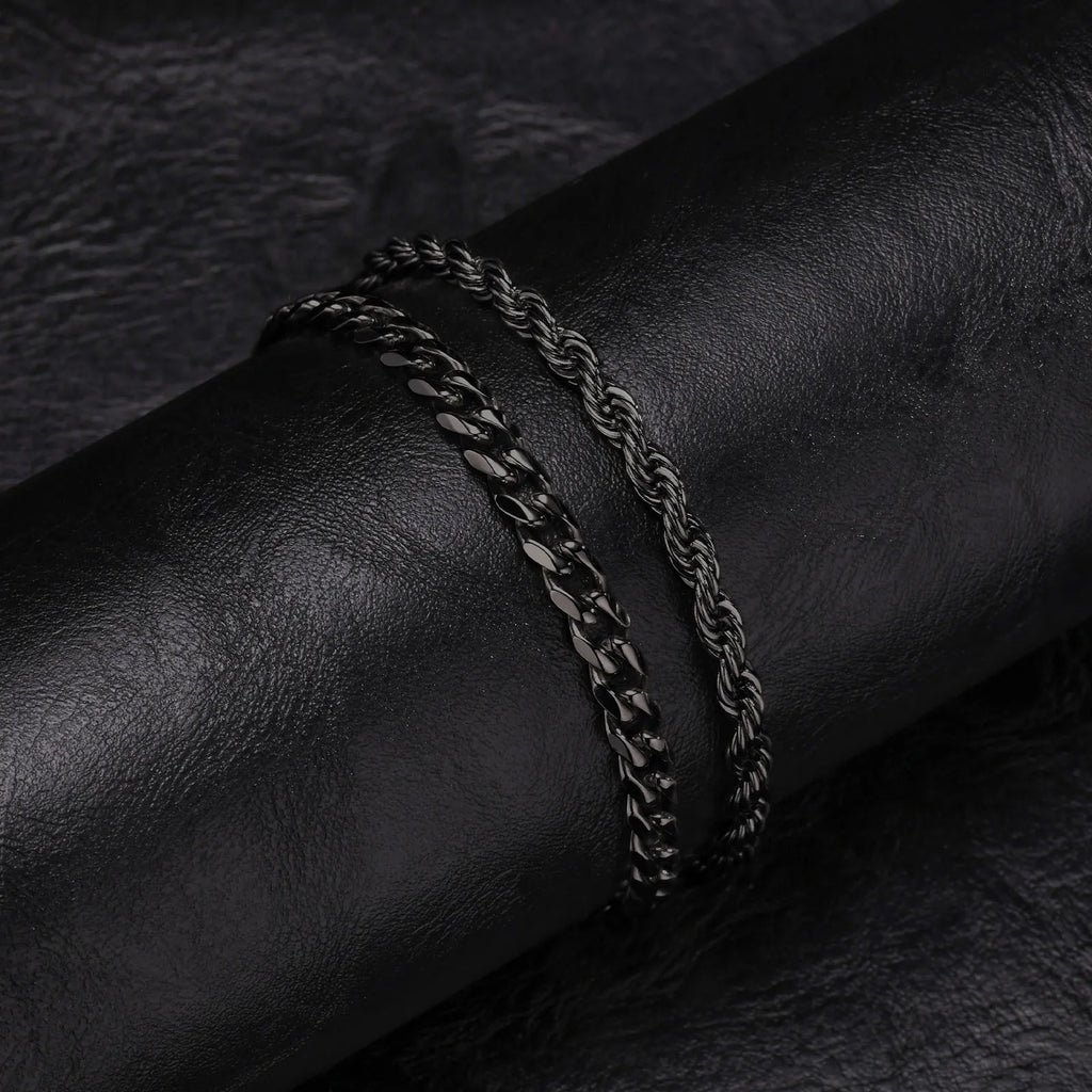 ✨ Premium Cuban Link Bracelet Set – Men’s Stainless Steel Chain (Gold/Silver/Black) ✨