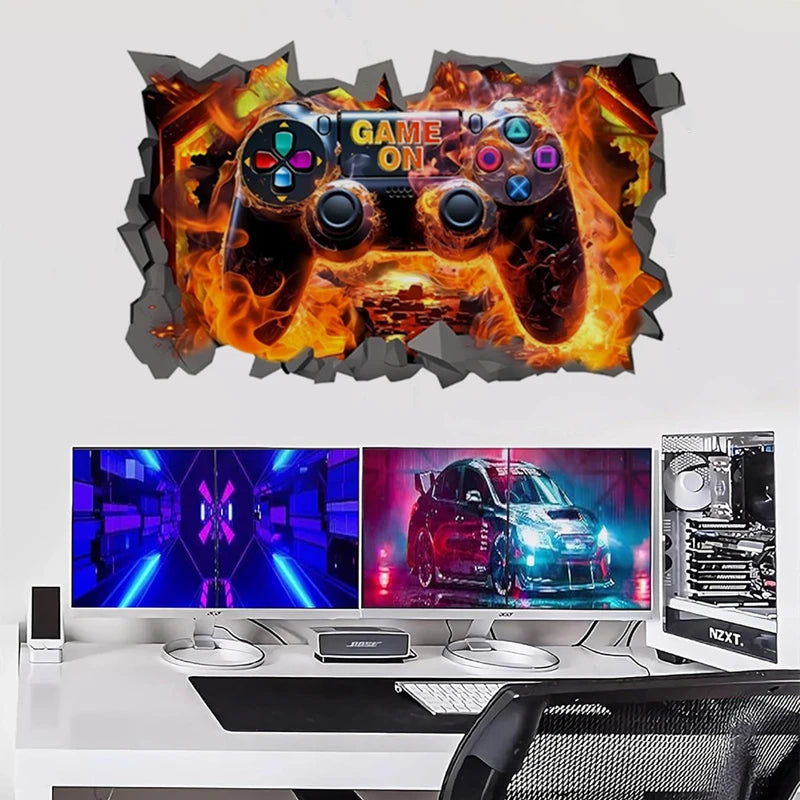 🔥 3D Gamer Wall Stickers – Broken Wall Effect 🎮✨