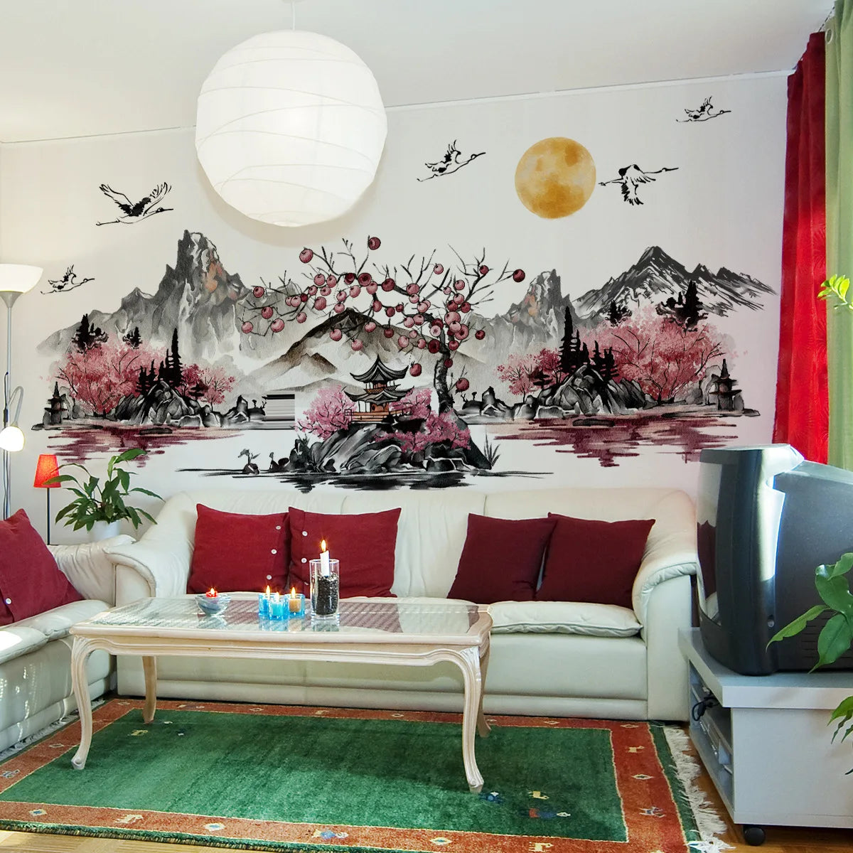 🌄 Chinese Ink Landscape Wall Stickers – 3-Piece Set