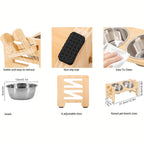 🐾 Elevated Double Pet Bowl Set – Wooden Stand + Stainless Steel Bowls
