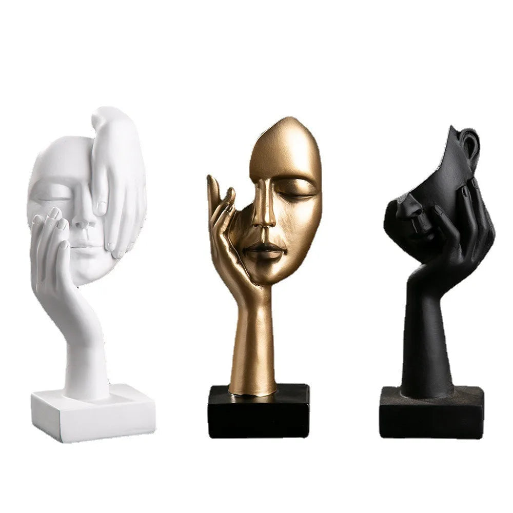 ✨ Resin Abstract Face Sculpture – Modern Nordic Art Décor 🖤🤍💛