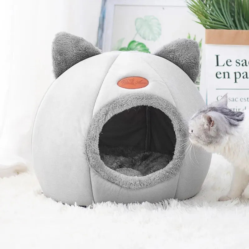 🐱 Cozy Igloo Cat & Small Dog Bed with Cute Ears – Soft, Warm & Secure Den 🛏️✨