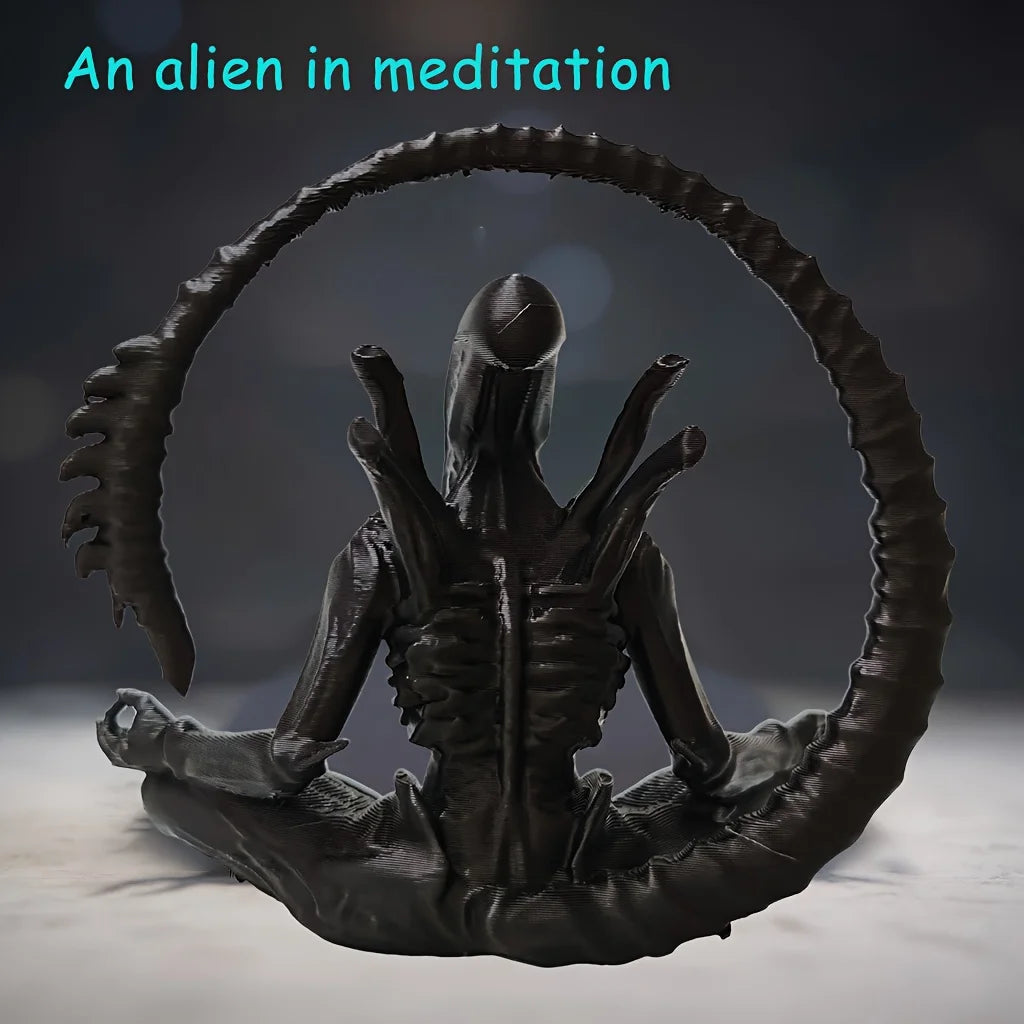 ✨ Alien Meditation Figurine – “Zen Xenomorph” Desk Statue 🛸🧘‍♂️