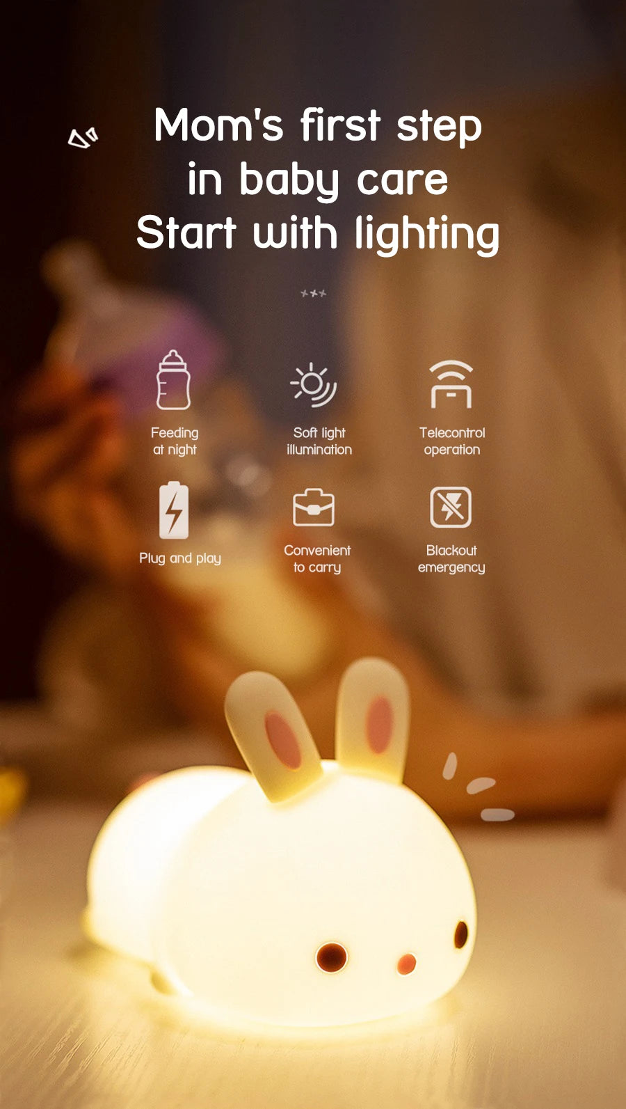 Rabbit Lamp RGB 16 Colours - Silicone Night Light Touch & Rechargeable 🌙✨