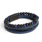 🔥 Men’s Natural Stone Leather Bracelet – Lapis Lazuli • Lava Stone • Tiger Eye 🐺