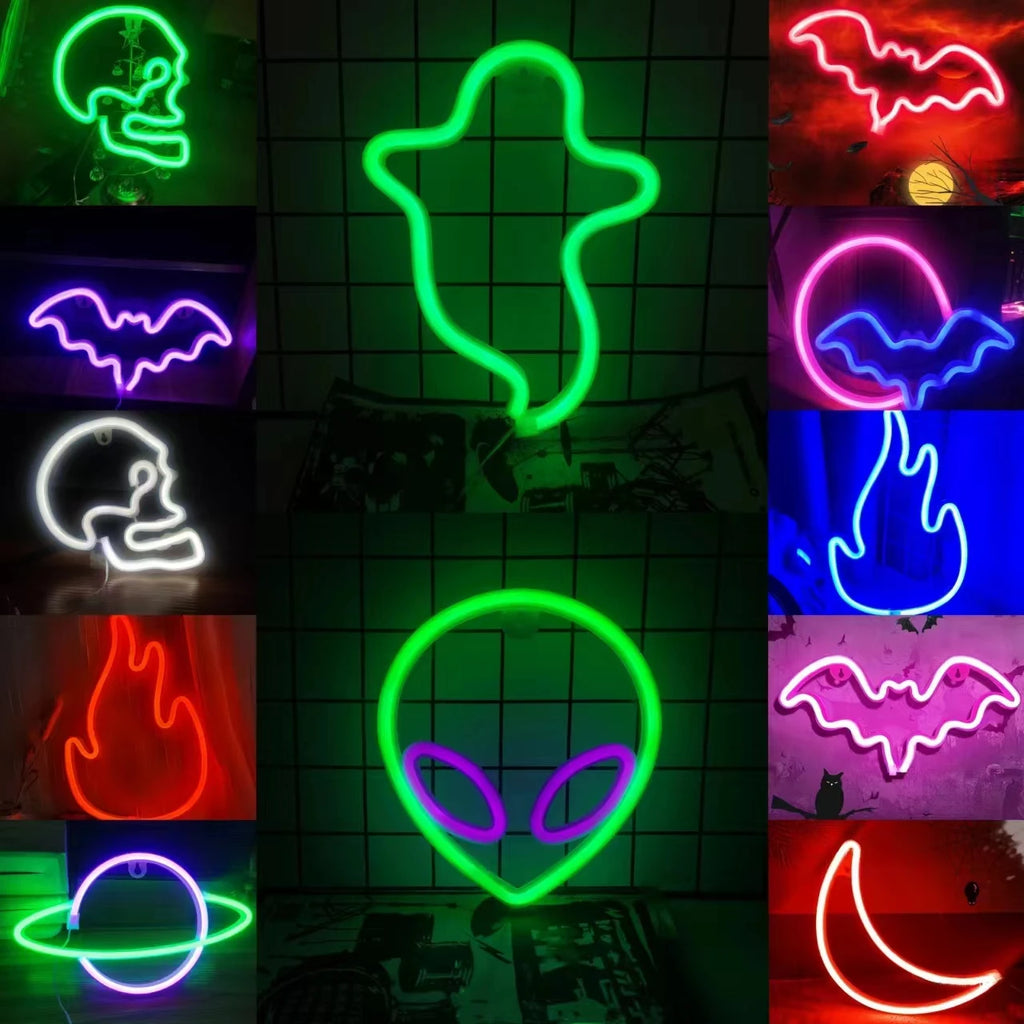 🎃 Neon LED Horror-Cute Wall Lights | Luminescent Wall Decorations 🦇✨