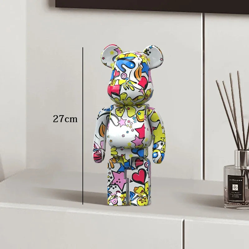 🧸✨ Graffiti Bear Resin Statue – 27cm Artistic Decor Figurine