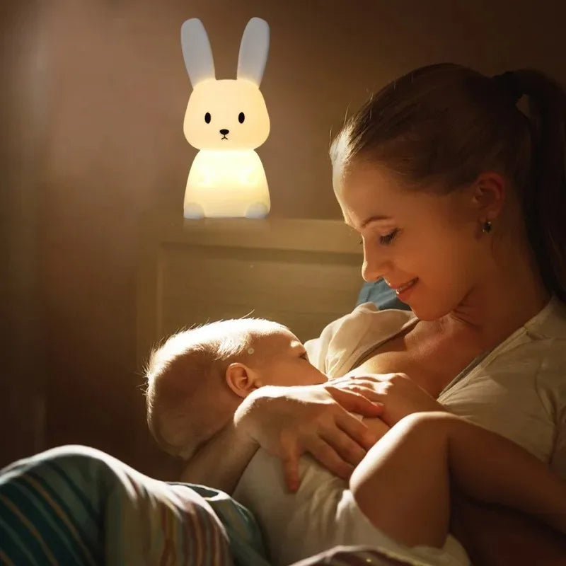 🐰 LED Night Light – Cute Silicone Rabbit Touch Lamp