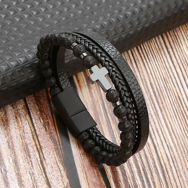 🔥 Leather Wrap Bracelet – Men’s Multi-Layer Wristband (108 Styles) 🔥