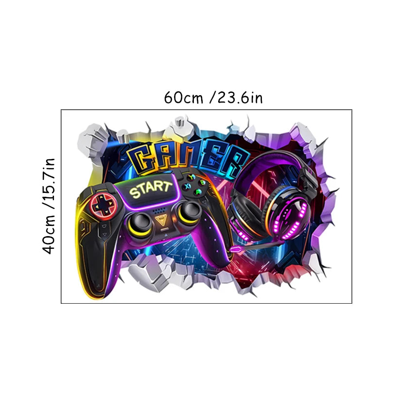 🔥 3D Gamer Wall Stickers – Broken Wall Effect 🎮✨