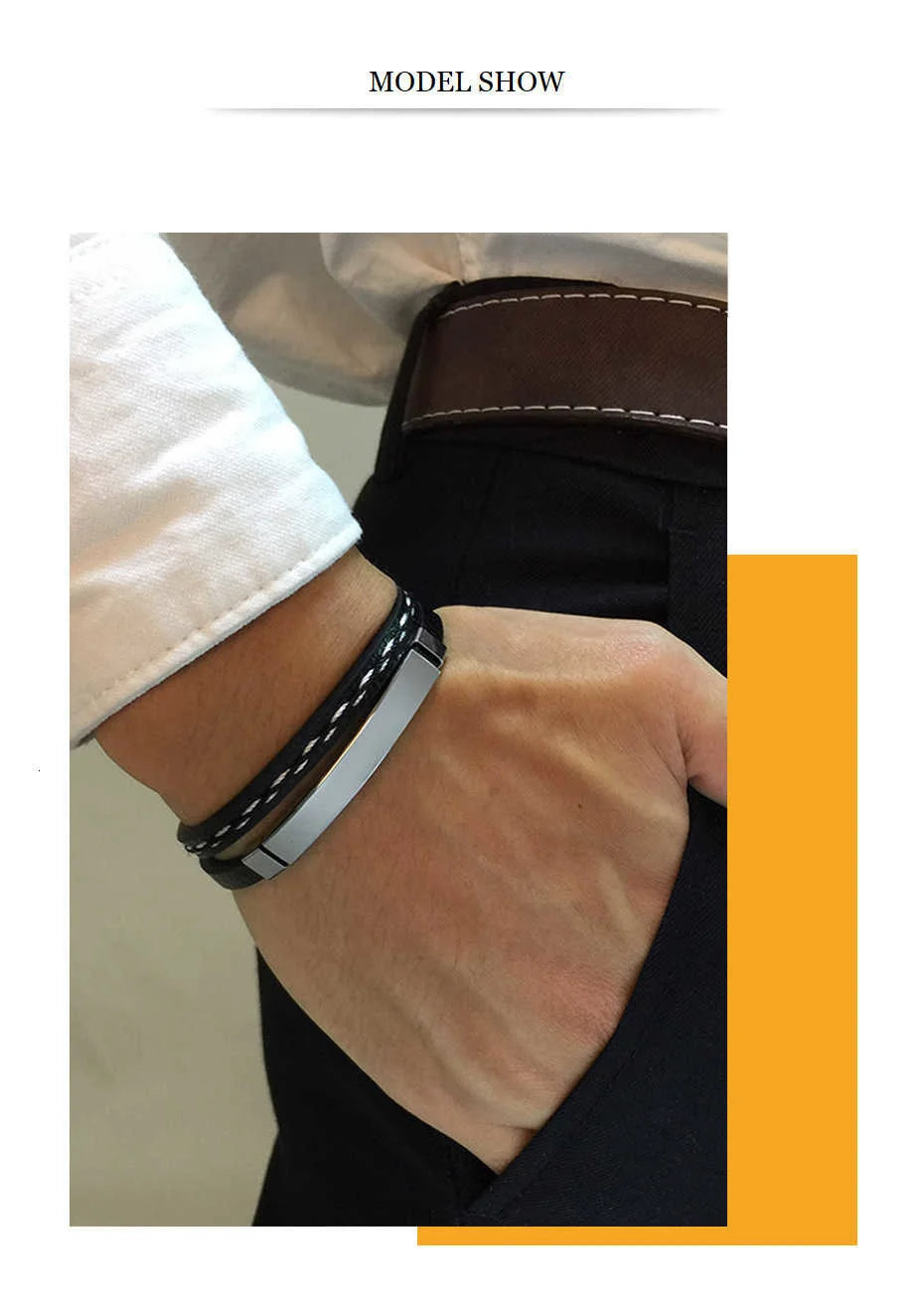 🔥 Leather & Steel Men’s Bracelet – Bold Minimalist Style 💥