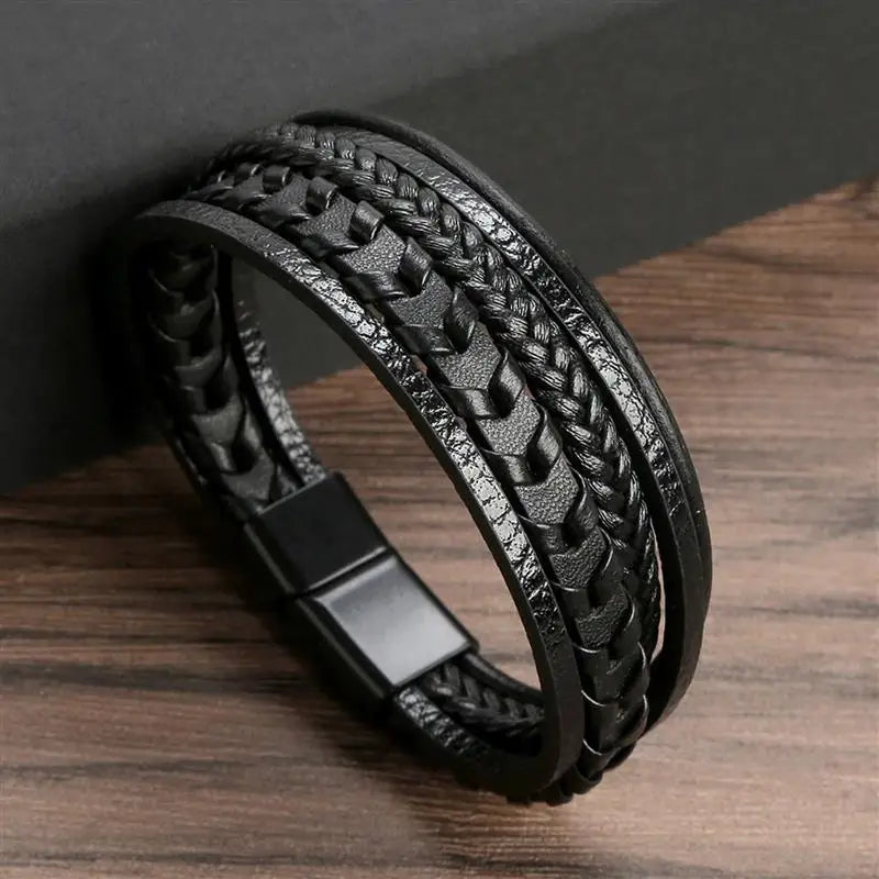 🔥 Leather Wrap Bracelet – Men’s Multi-Layer Wristband (108 Styles) 🔥