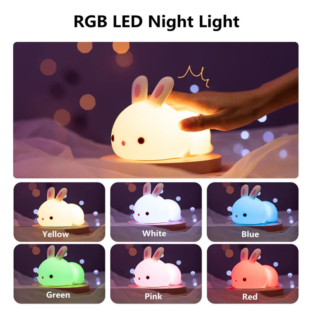 Rabbit Lamp RGB 16 Colours - Silicone Night Light Touch & Rechargeable 🌙✨