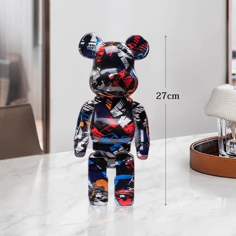🧸✨ Graffiti Bear Resin Statue – 27cm Artistic Decor Figurine