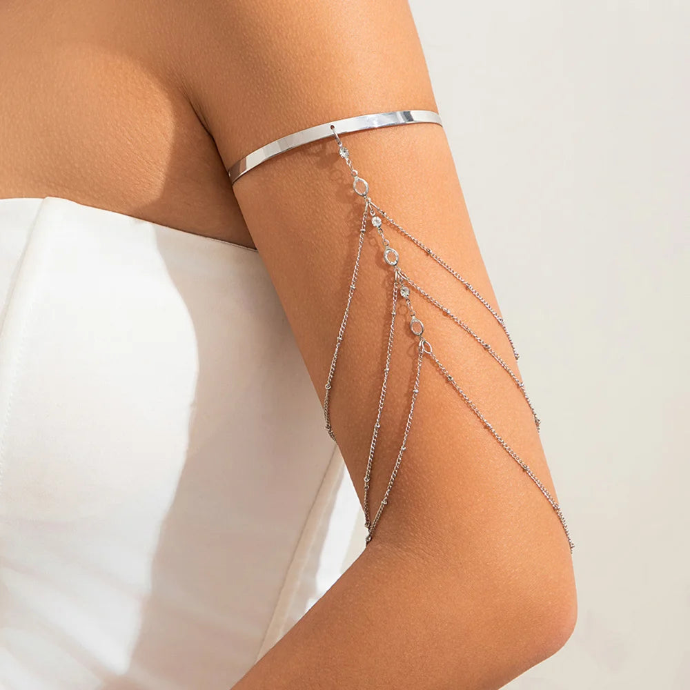 ✨ Elegant Rhodium-Plated Arm Bracelet – Adjustable Women’s Upper Arm Jewelry 💎