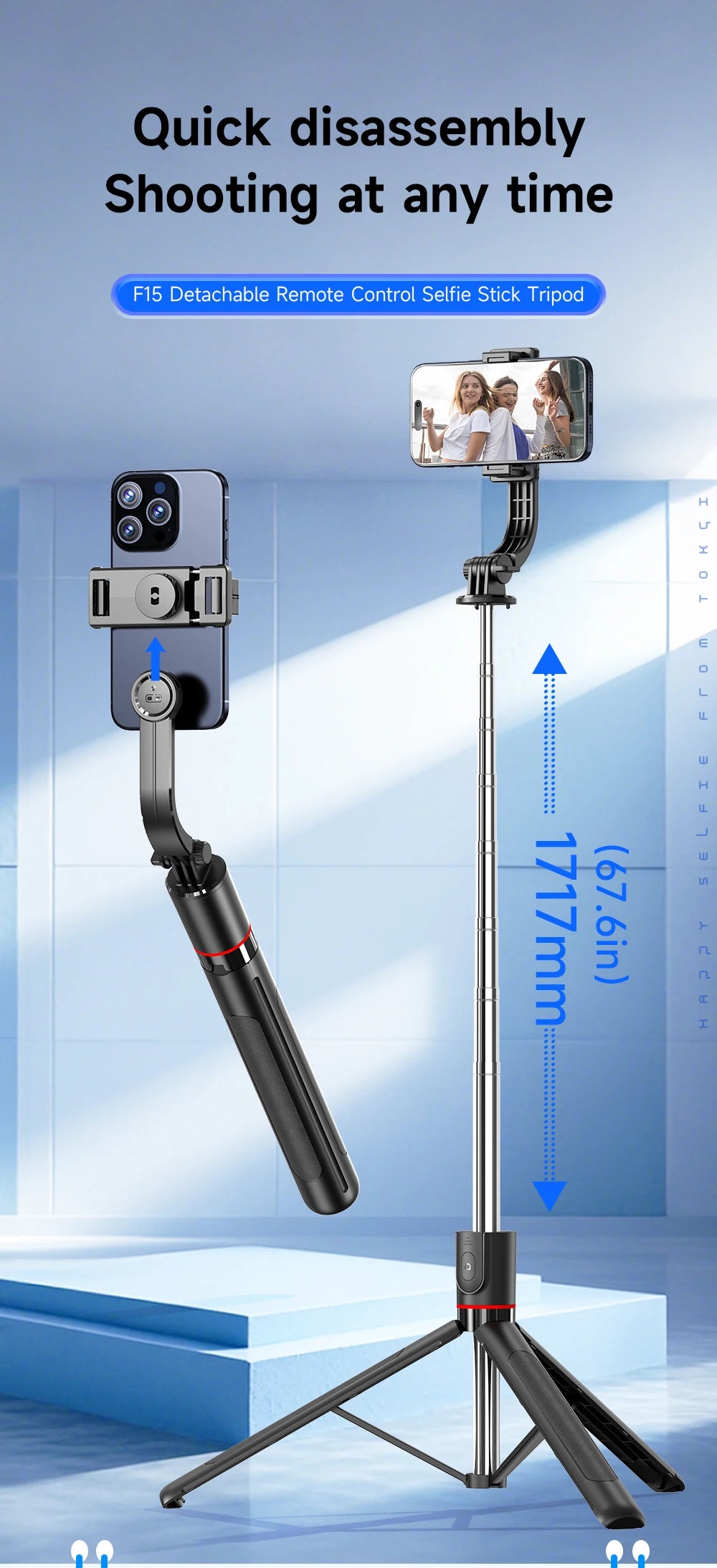 F15 68” Tripod & Selfie Stick with Wireless Remote – 360° Rotation Phone Stand for TikTok, Vlogging & Photography 📱🎬