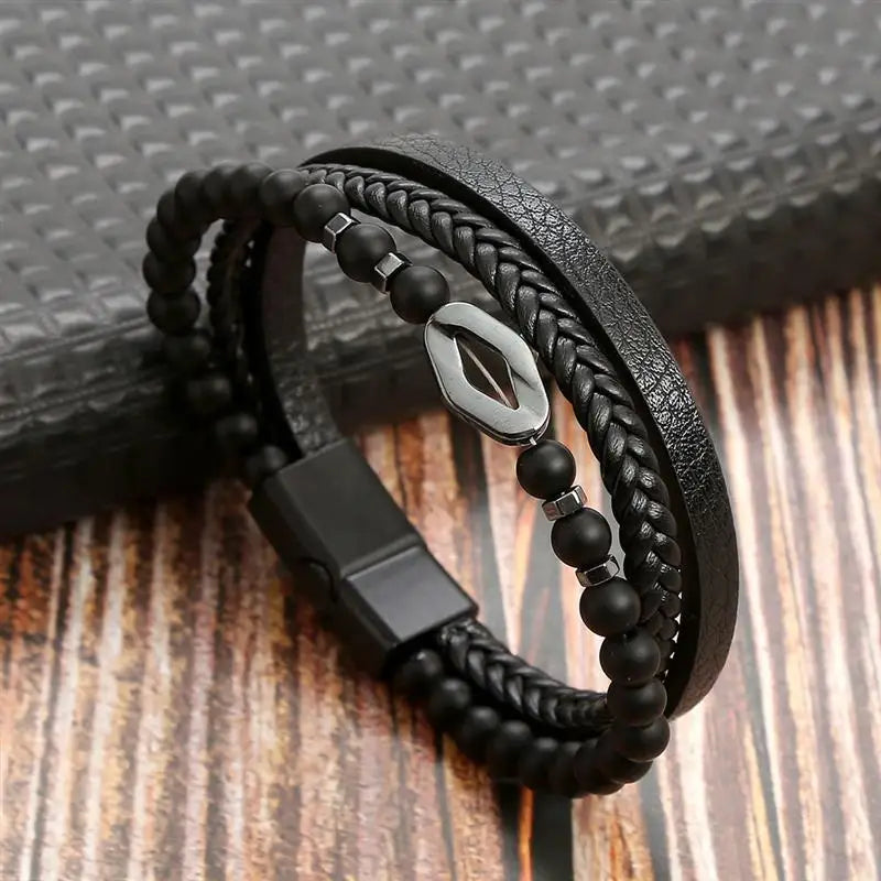 🔥 Leather Wrap Bracelet – Men’s Multi-Layer Wristband (108 Styles) 🔥