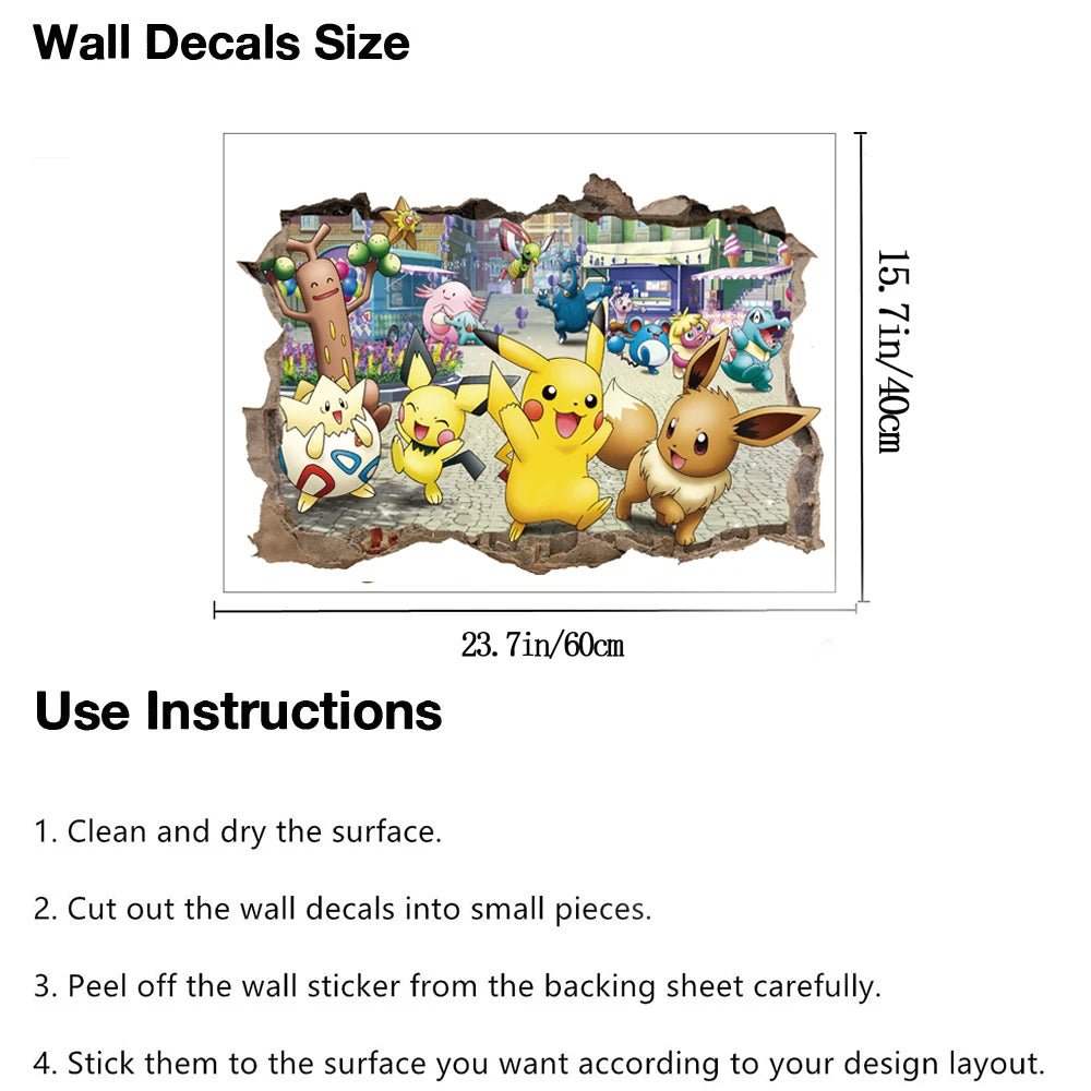 ✨ Pikachu & Friends Pokémon Wall Stickers – Cute Cartoon Room Décor for Kids | 4 Designs