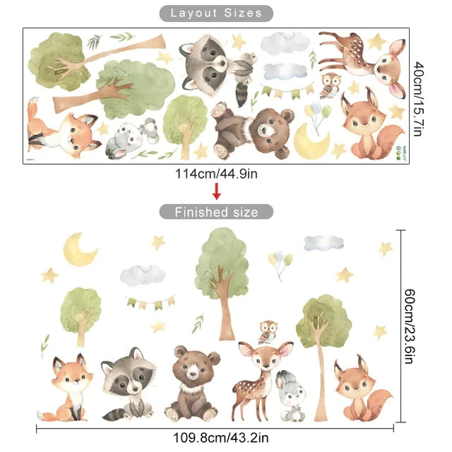 🌲 “Forest Friends Wall Decals – Cute Animal Nursery Stickers” 🦊🐻🦉✨