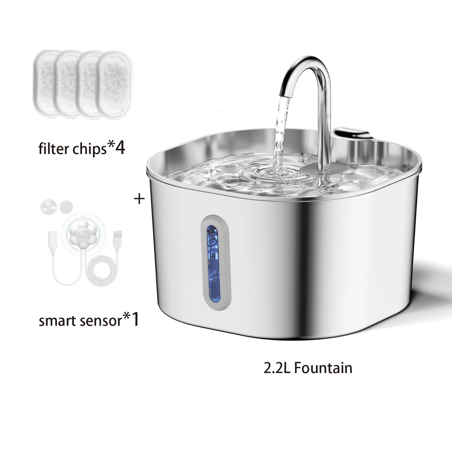 🐾 DIAUTOMATIC WATER SPENSER FOR CATS AND DOGS – 2.2L (STAINLESS STEEL, FILTER & SENSORS)