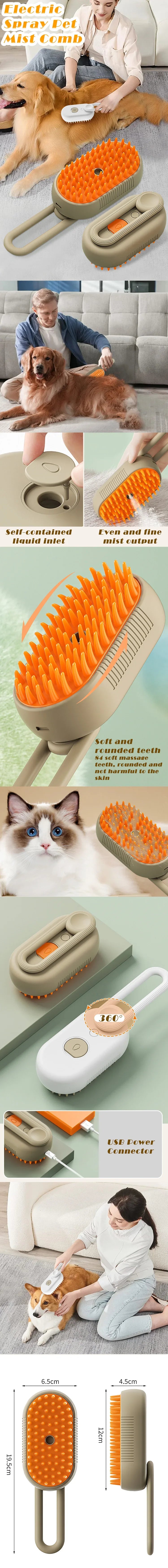 🐾 Steam Pet Grooming Brush 3-in-1 – Electric Vapor Cleaning & Massage Comb 🐾