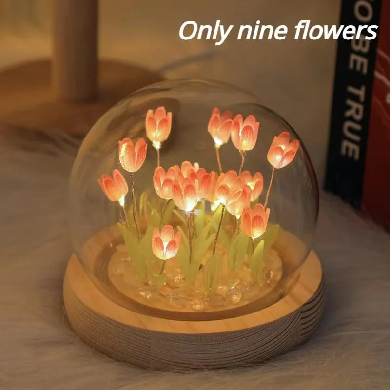 🌷✨ Mini Tulip LED Night Light - Glass Lamp with Bright Flowers