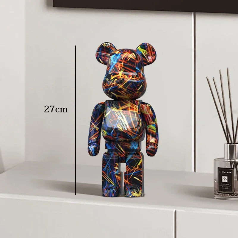 🧸✨ Graffiti Bear Resin Statue – 27cm Artistic Decor Figurine