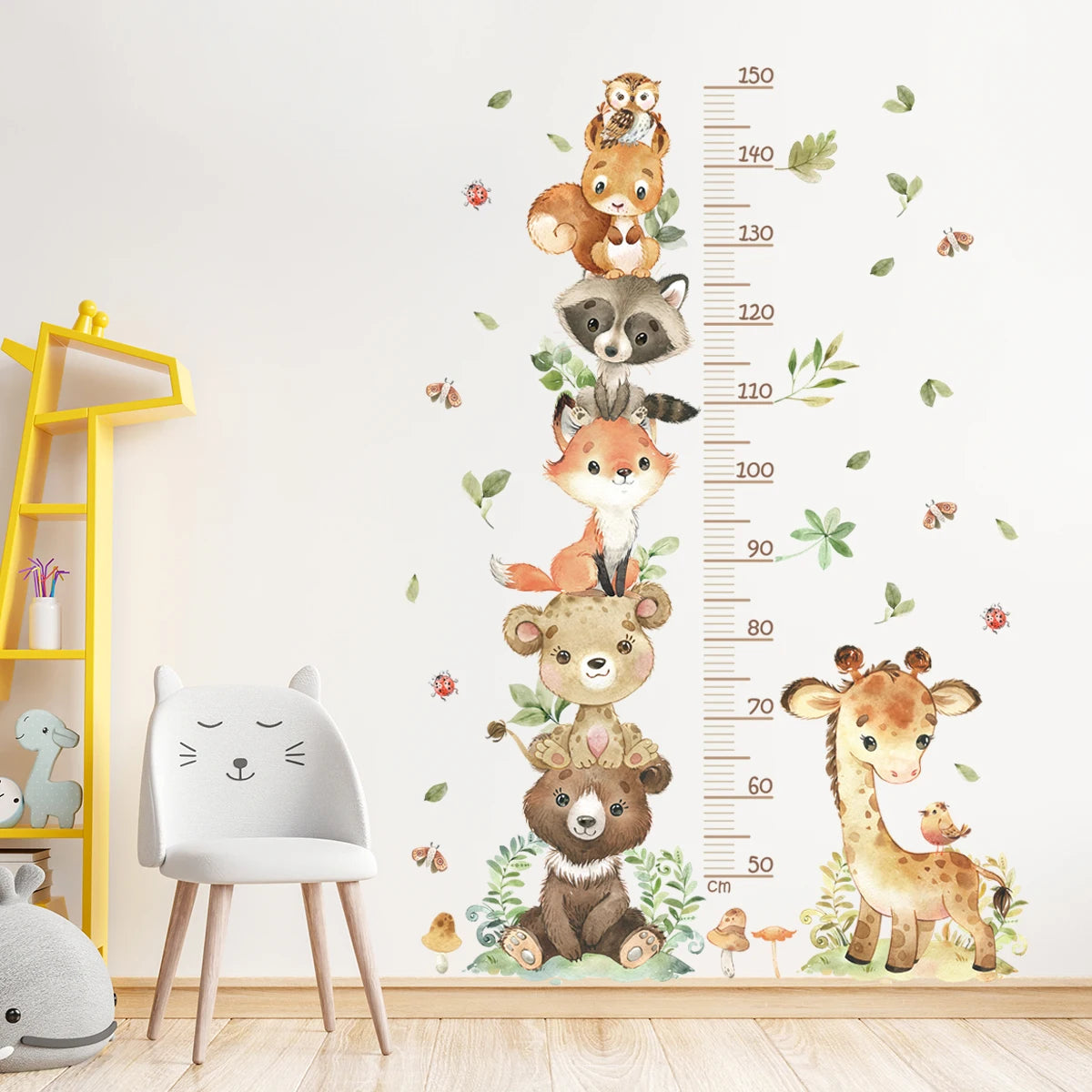 🌈📏 Cute Kids Height Chart Wall Stickers – Removable PVC Growth Ruler 🚀🐻