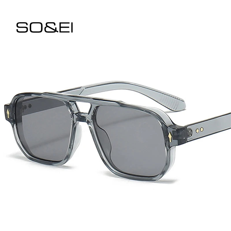 Vintage Square Double-Bridge Sunglasses 😎 | UV400 Unisex Fashion