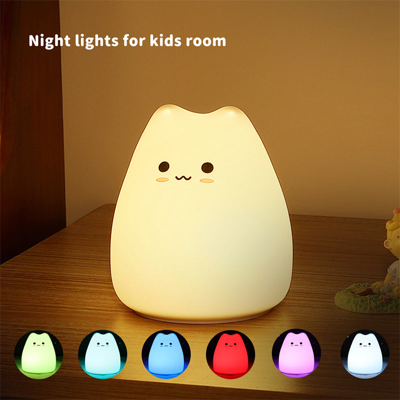 Cute Cat Baby Night Light 🐱✨ – 7 Colours, Touch, Soft Silicone • USB Rechargeable