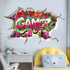 🔥 3D Gamer Wall Stickers – Broken Wall Effect 🎮✨