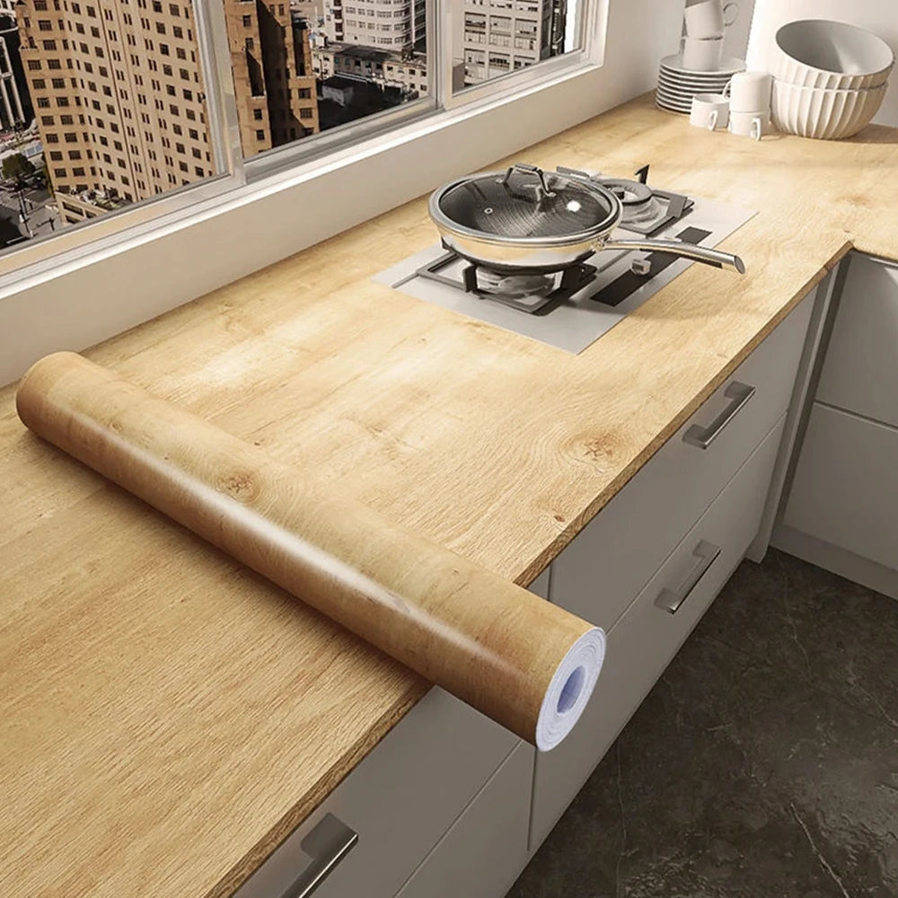 🪵✨ Wood-Grain PVC Waterproof Adhesive Wallpaper – Multiple Sizes & Colors