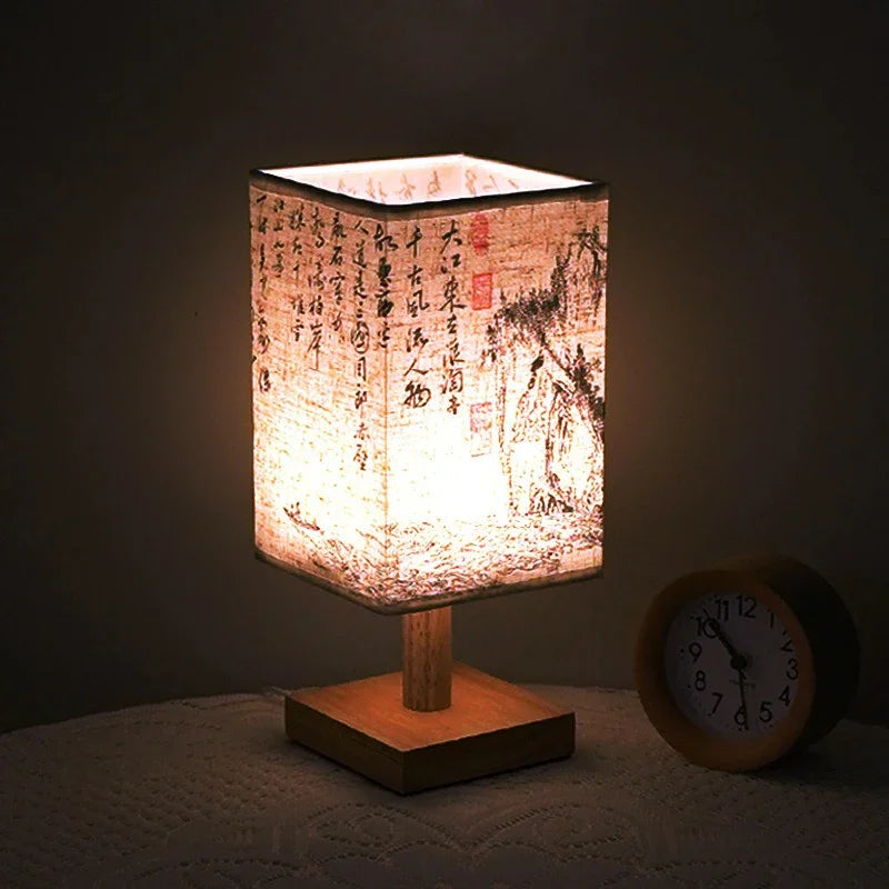 Chinese Style Bedside Lamp 🏮✨ - Dimmable Night Light with Fabric Lampshade