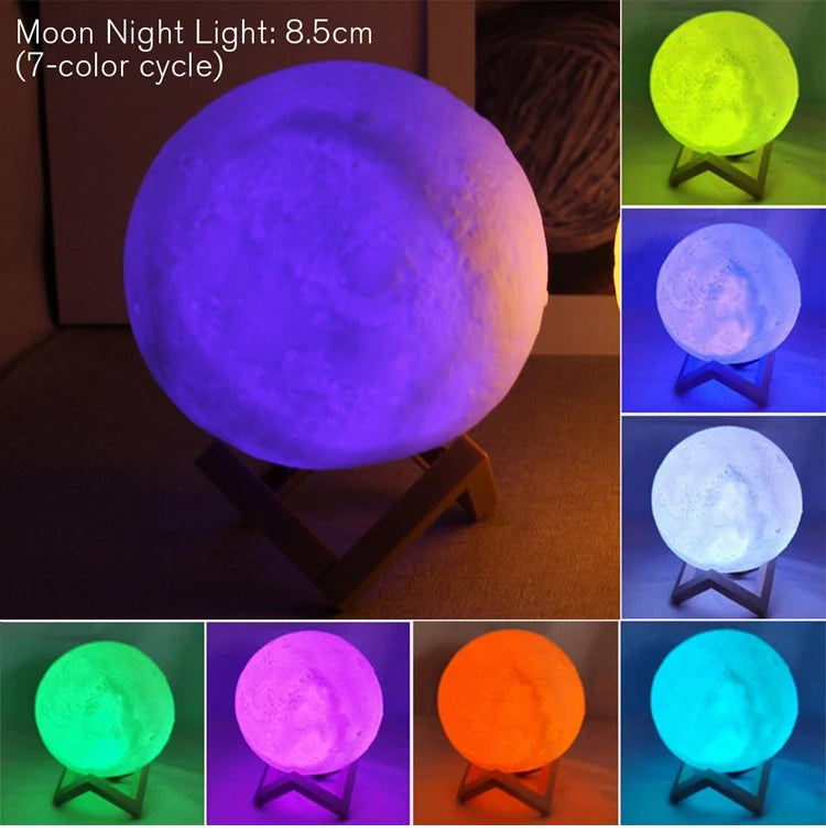 3D Lunar Lamp with Stand - Rechargeable LED Night Light 🌙✨