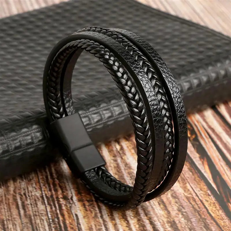 🔥 Leather Wrap Bracelet – Men’s Multi-Layer Wristband (108 Styles) 🔥