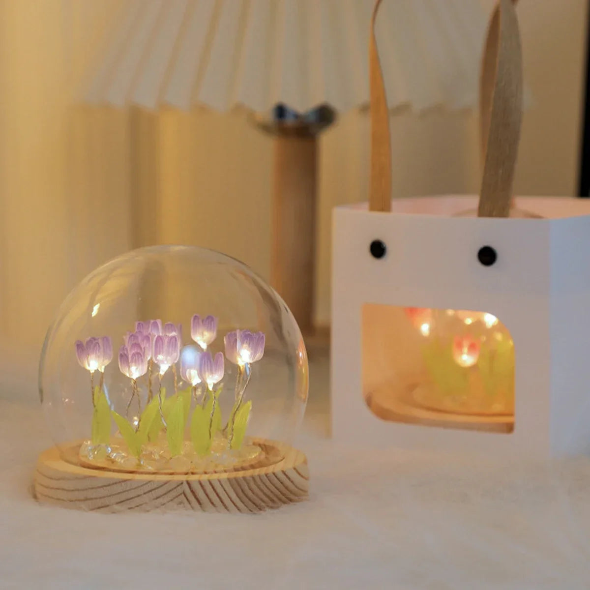 🌷✨ Mini Tulip LED Night Light - Glass Lamp with Bright Flowers
