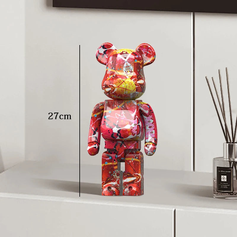 🧸✨ Graffiti Bear Resin Statue – 27cm Artistic Decor Figurine