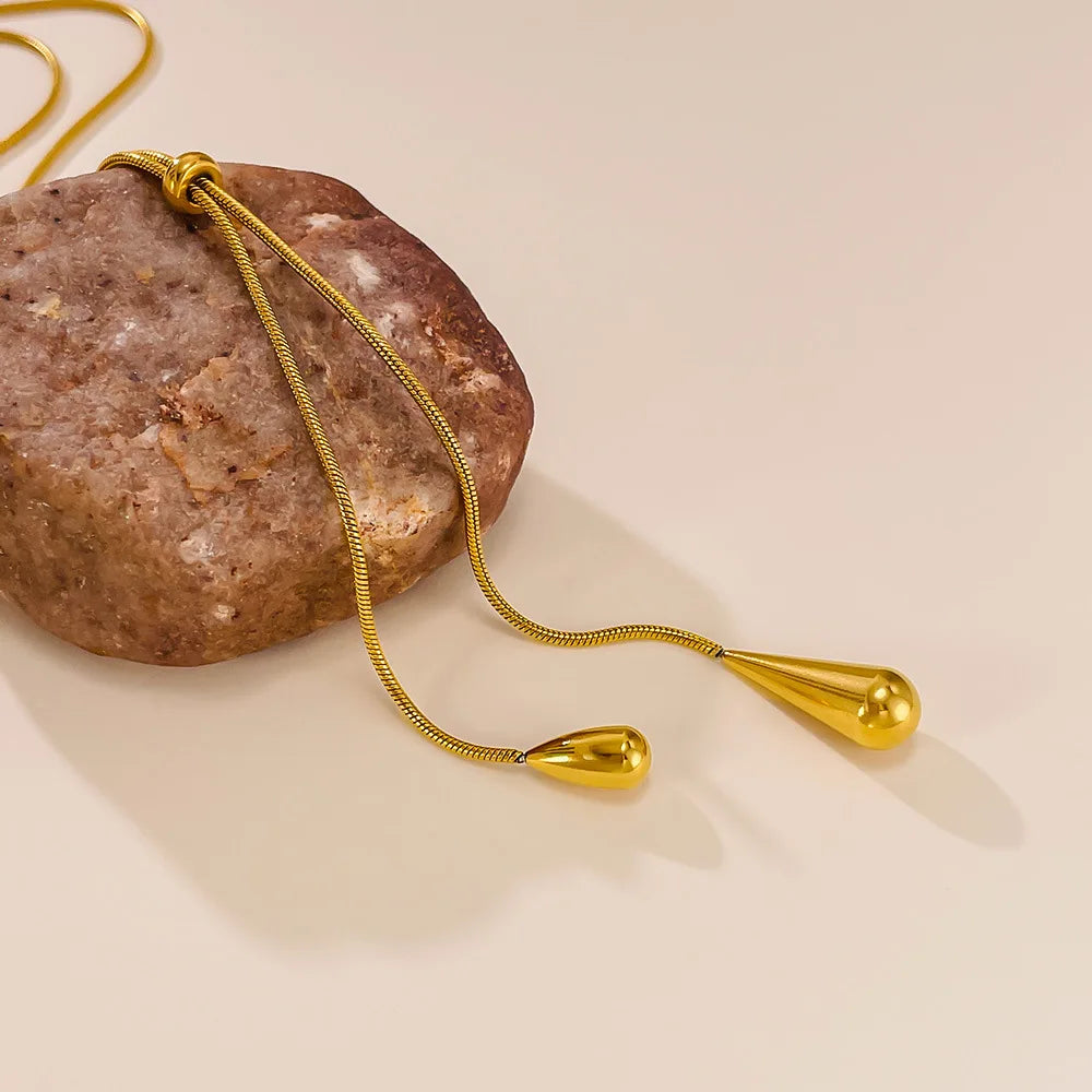 🌟 Waterdrop Tassel Pendant Necklace – Elegant Stainless Steel Jewelry for Women 💖✨