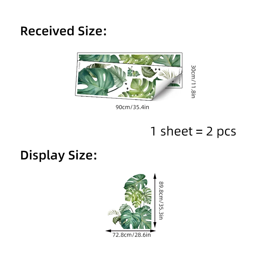 🌿✨ Large Green Plant Wall Decal (2-Piece Set) – Home Aesthetic Nature Sticker