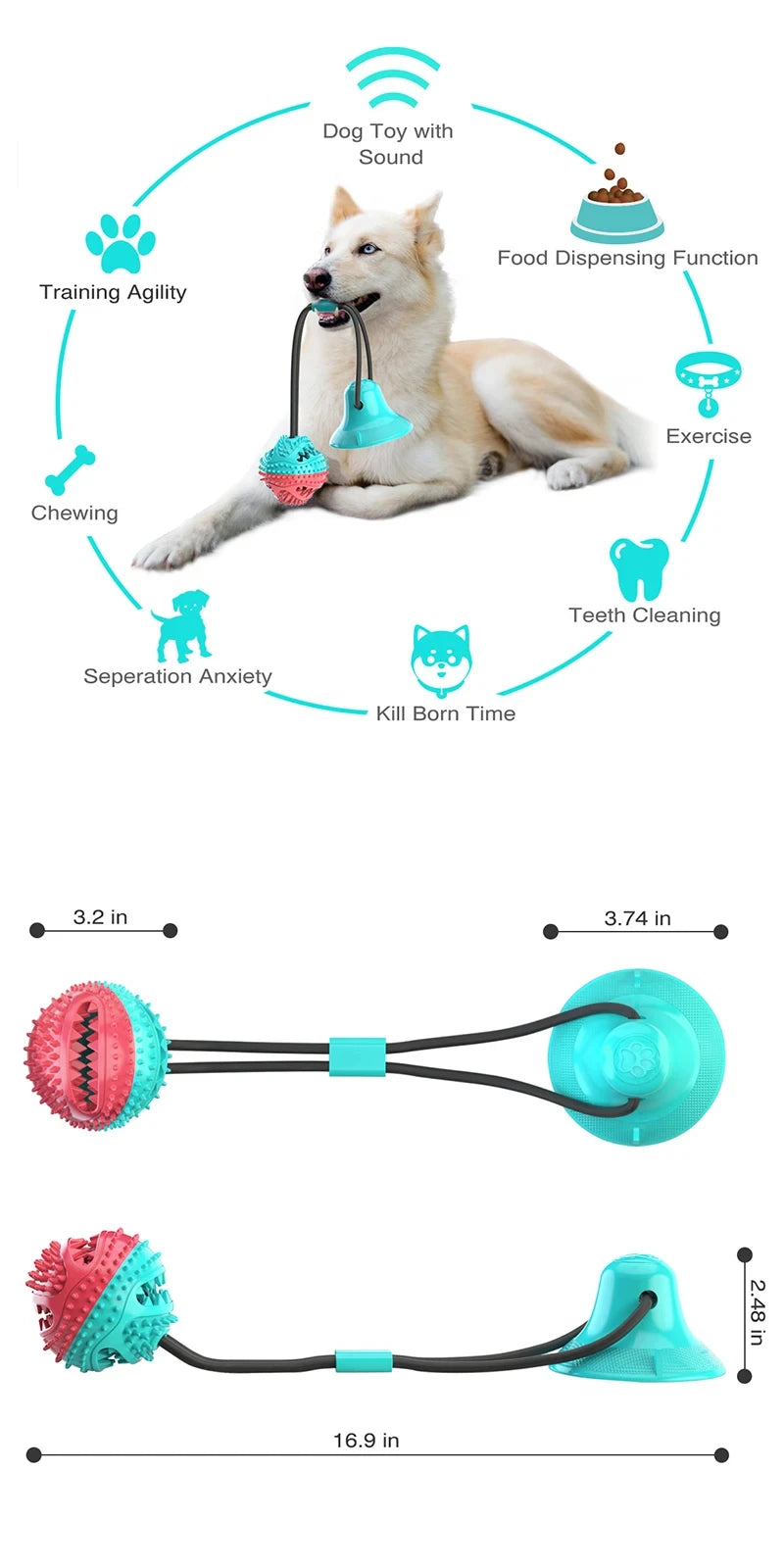 🐾 Interactive Suction-Cup Dog Toy Ball — Slow Feeder & Tug Game 🐶