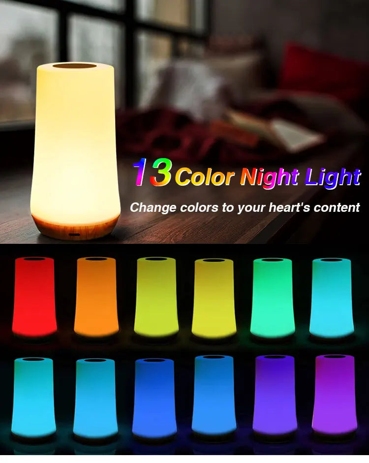 RGB Lamp 13 Colours • Touch & Remote Control • Rechargeable – Dimmable Bedside Light