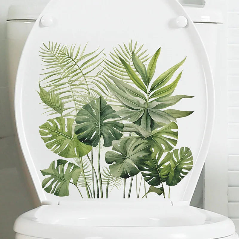 🌿✨ Green Leaf Toilet & Bathroom Wall Stickers — Waterproof Decorative Decals