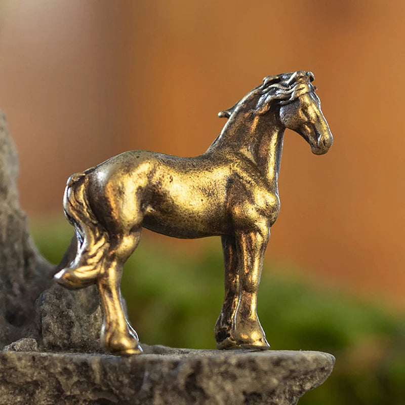 🐴 Mini Brass Horse Figurines – Vintage Zodiac Desktop Decor