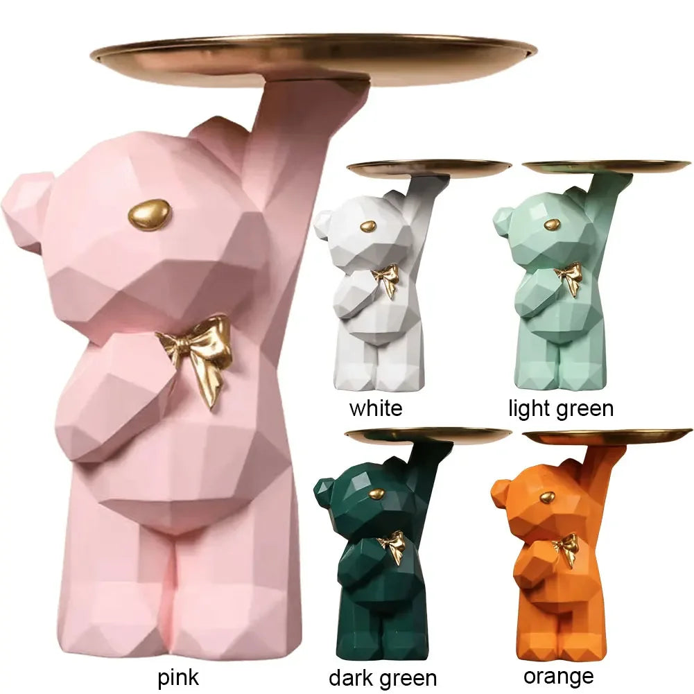 🐻✨ Geometric Bear Tray Statue – Modern Home Decor Accessory