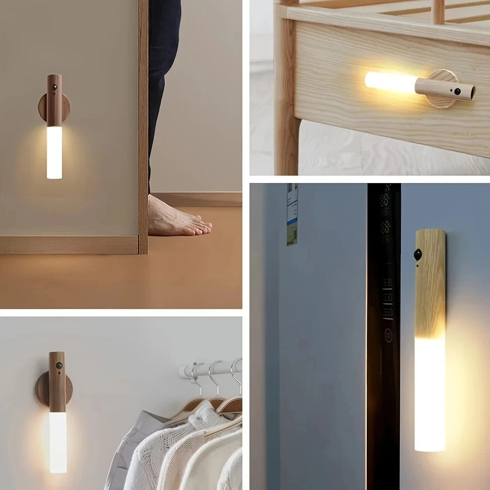 Magnetic Motion Sensor LED Light – USB Wooden Night Light 🌙✨