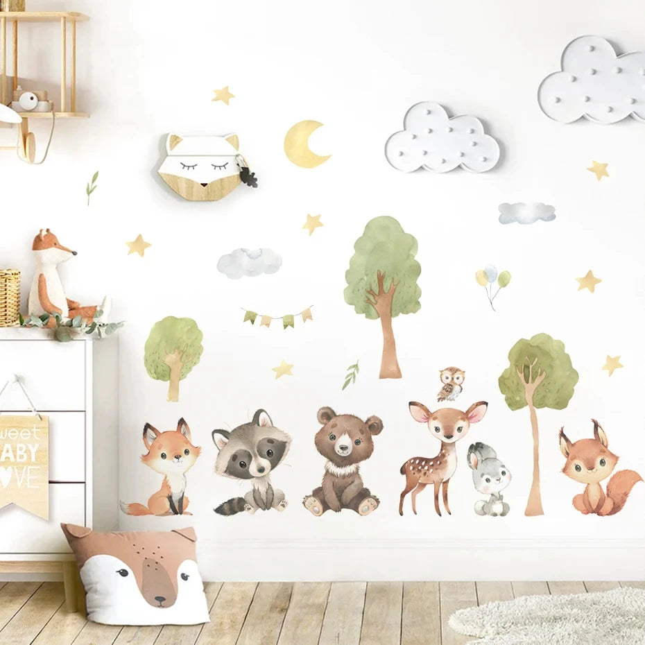 🌲 “Forest Friends Wall Decals – Cute Animal Nursery Stickers” 🦊🐻🦉✨
