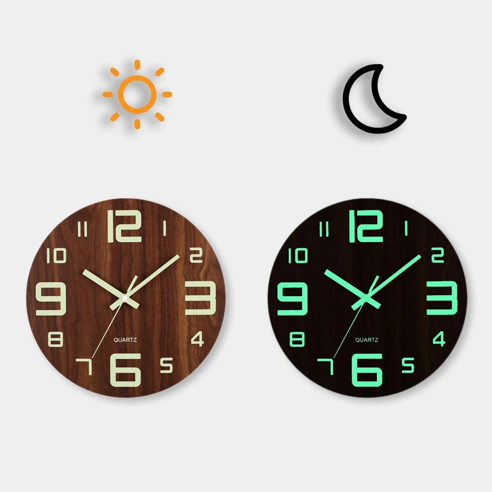🕒✨Bright Wooden Wall Clock - Silent, Elegant & Phosphorescent