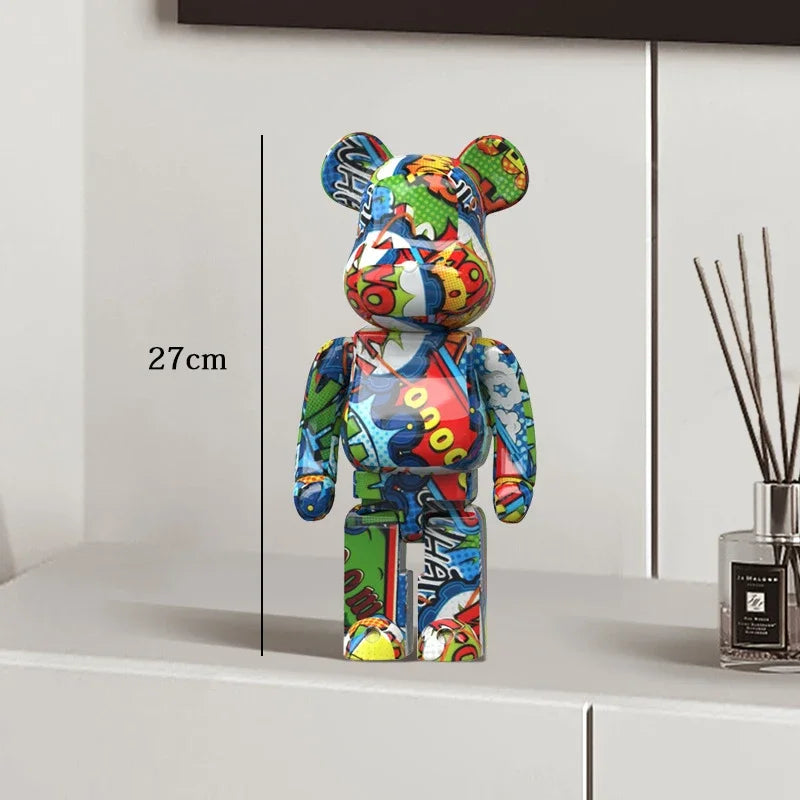 🧸✨ Graffiti Bear Resin Statue – 27cm Artistic Decor Figurine