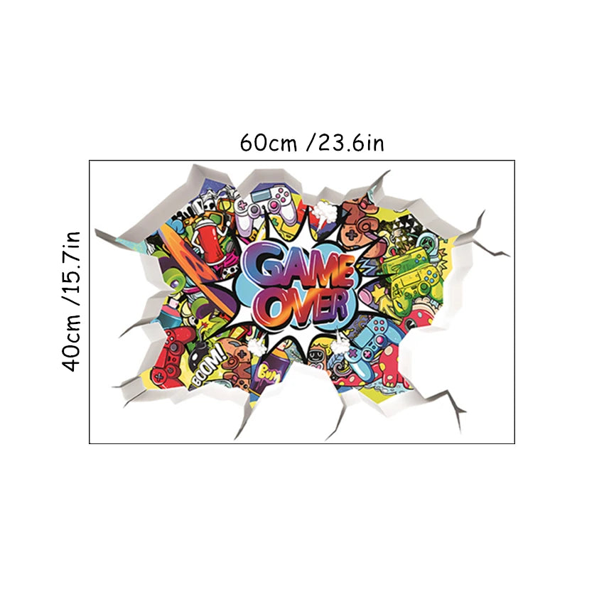🔥 3D Gamer Wall Stickers – Broken Wall Effect 🎮✨