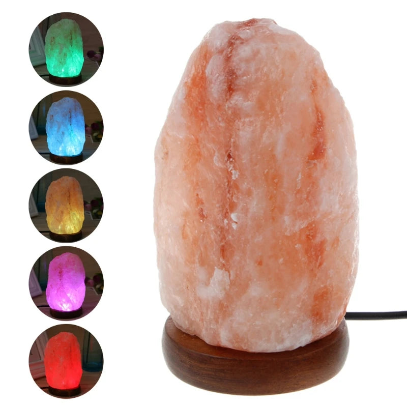 USB Himalayan Salt Lamp with Wooden Base - Multicolour LED 🌈✨